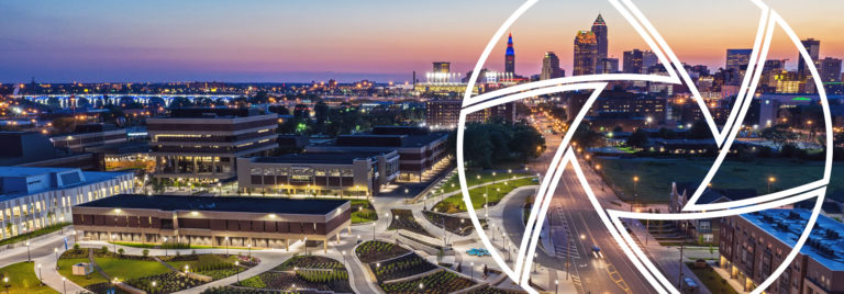 Cleveland Tri-C Campus and City Skyline Drone Image